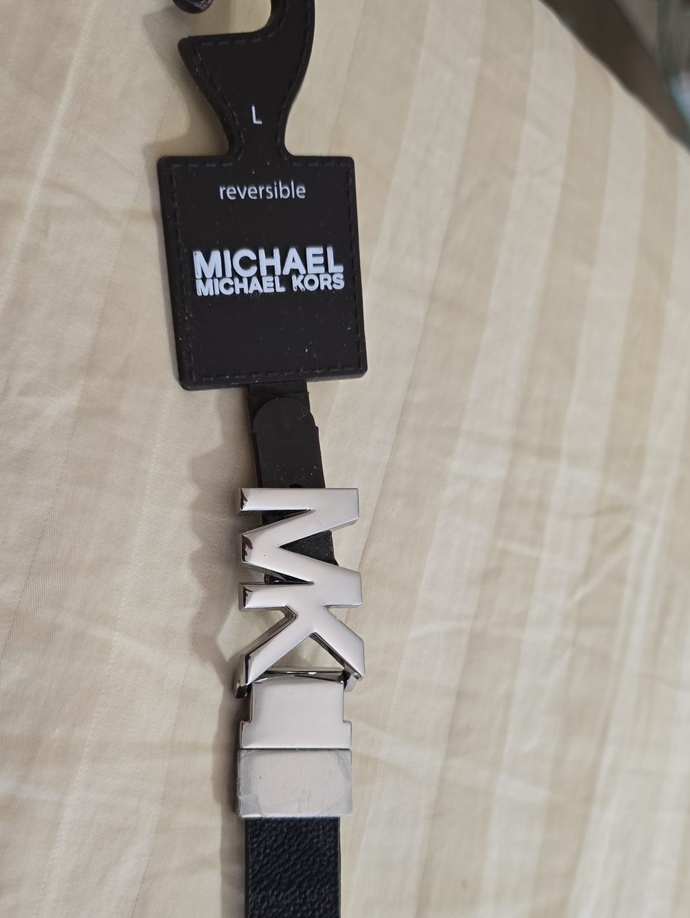 Reversible Michael Kors Women's Black Belt with Silver MK Logo Buckle